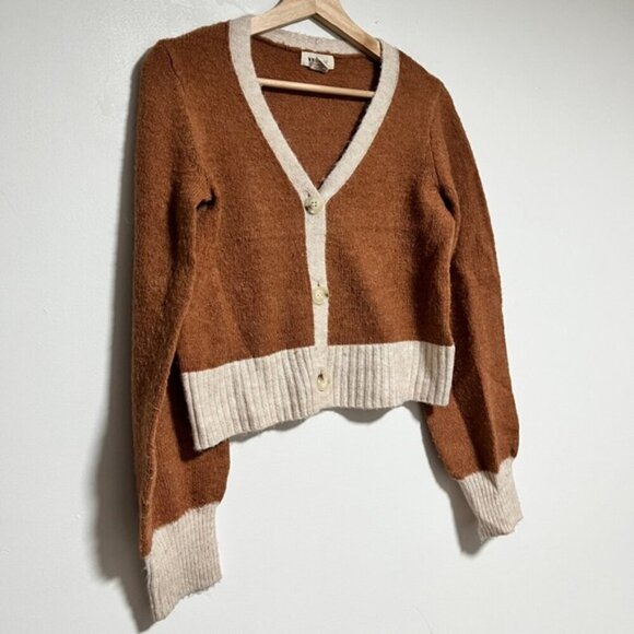 YES/LOLA Brown & Cream Button-Up Cropped Cardigan – Women’s XS - Picture 5 of 10